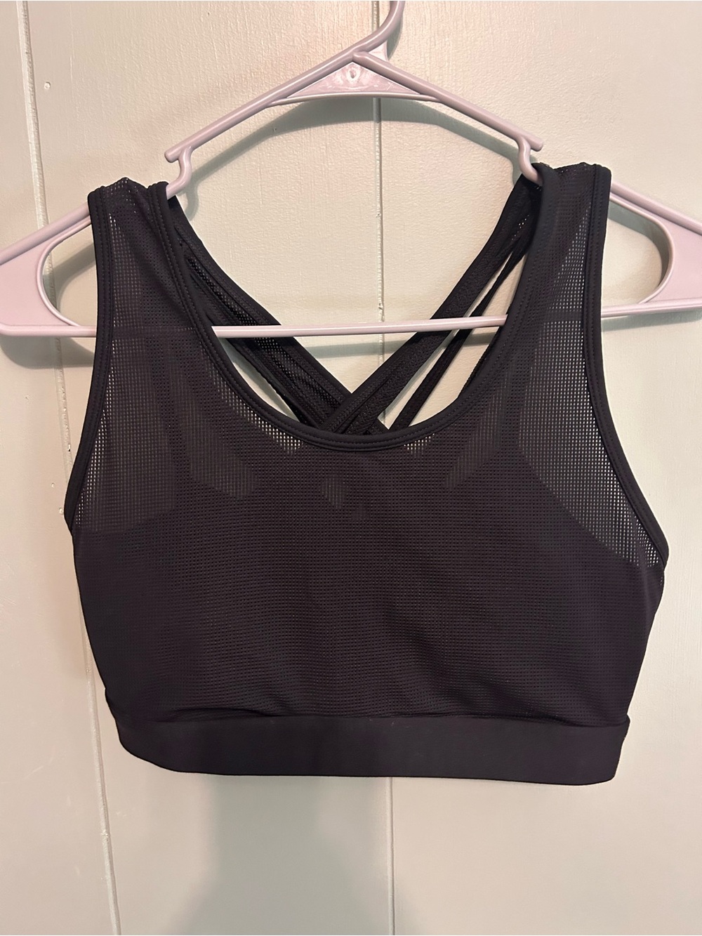 Fabletics Black Mesh Strappy Sports Bra
